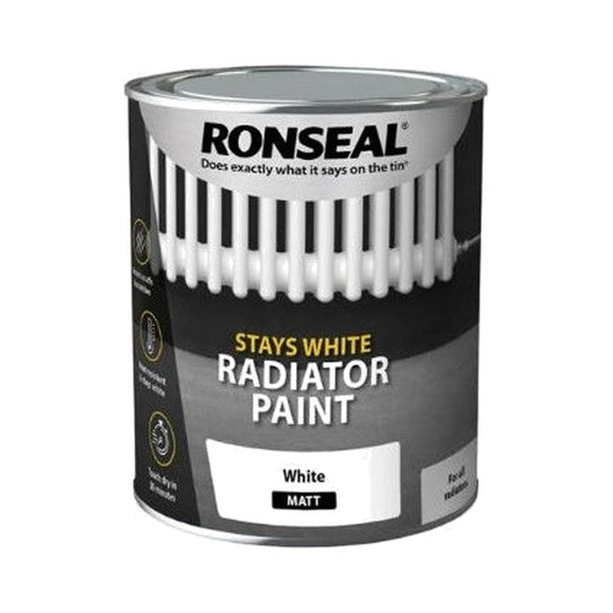 Ronseal Stay White Radiator Paint, White Matt, 750ml