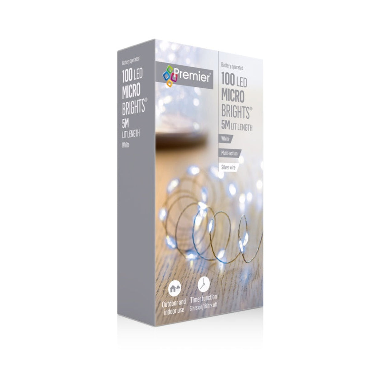 100 LED Multi Action Pin Wire MicroBrights - White/Green