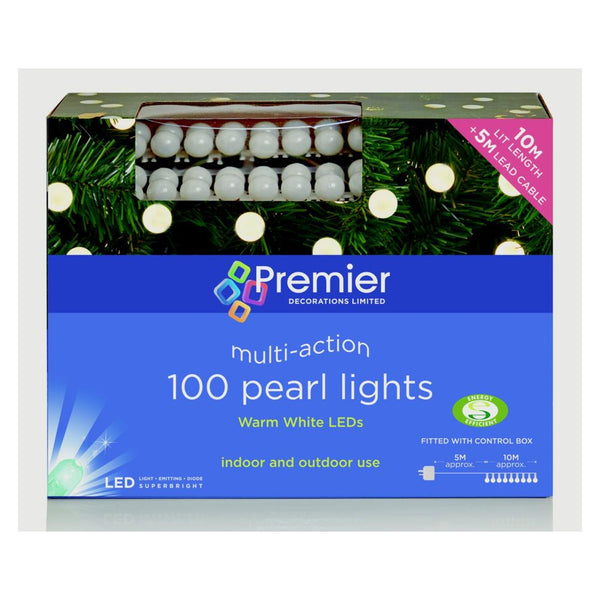 100 Multi Action Pearl Lights - Warm White LEDs