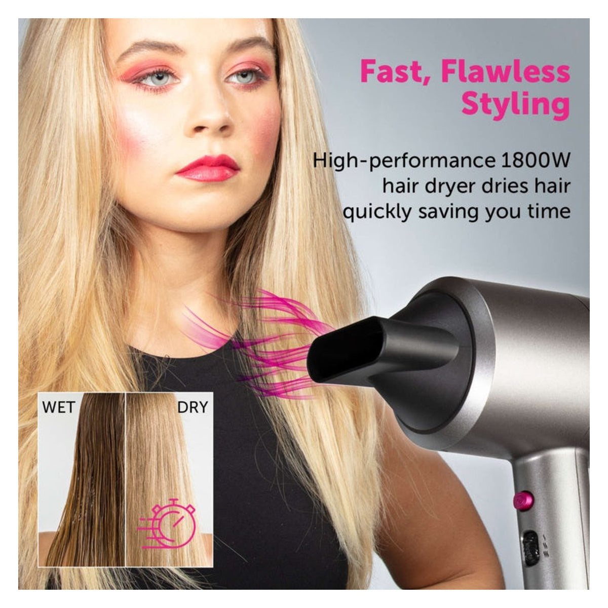 1800w Neon Professional Hair Dryer - Graphite & Pink, view 5