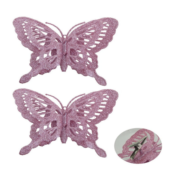 2 Glitter Butterflies - 28 x 34 Blush