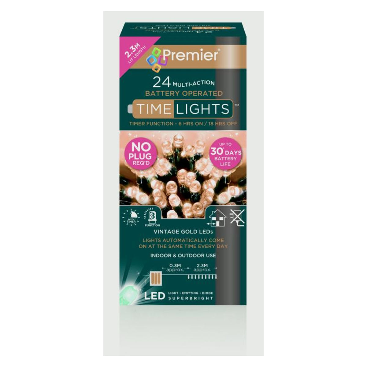 24 LED Multi Action Battery Operated TIMELIGHTS™ - Vintage Gold