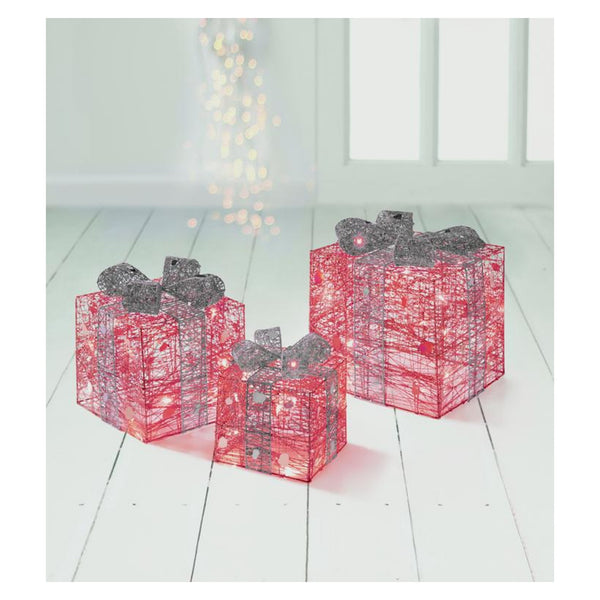 3 Piece Parcel Set - Red With Silver Bow
