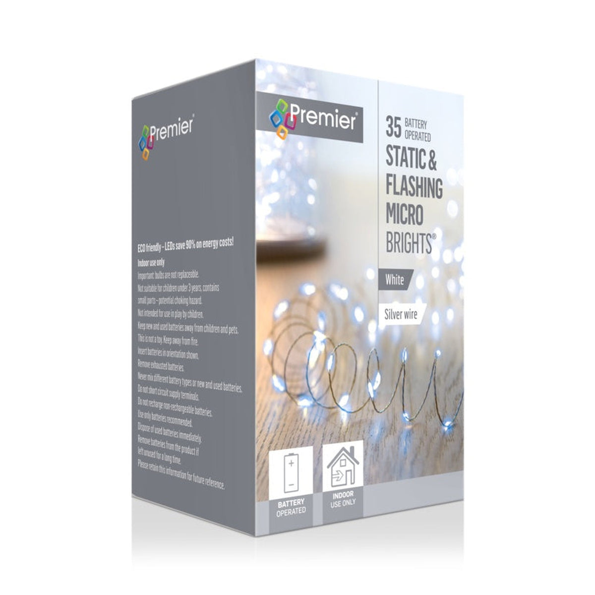35 LED Static & Flashing Microbrights - White/Silver Wire