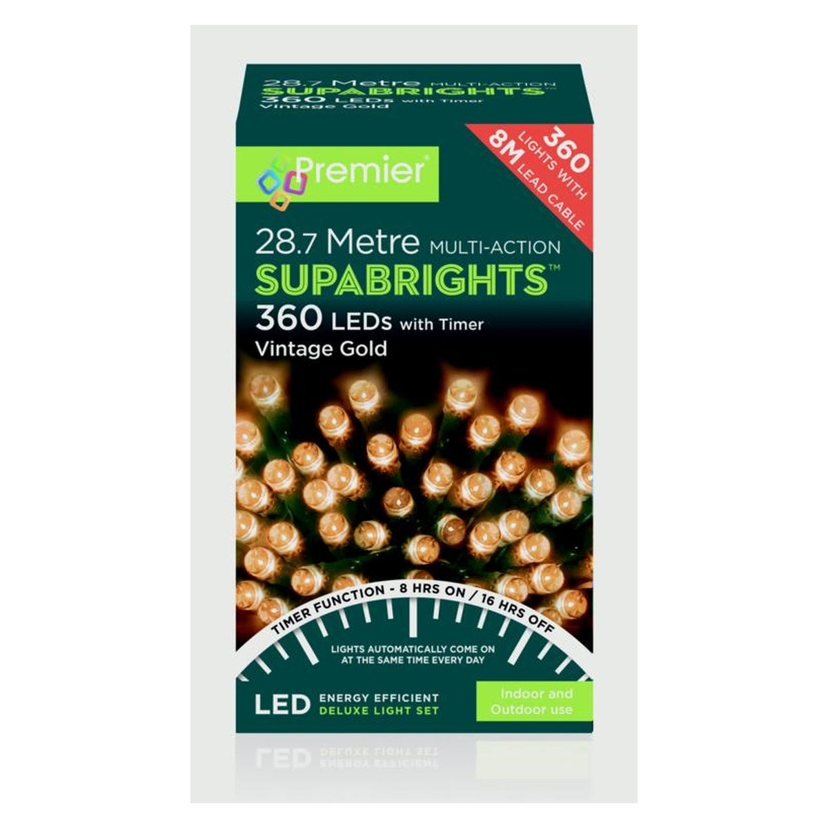 360 LED Multi Action Supabrights With Timer - Vintage Gold/Green Cable