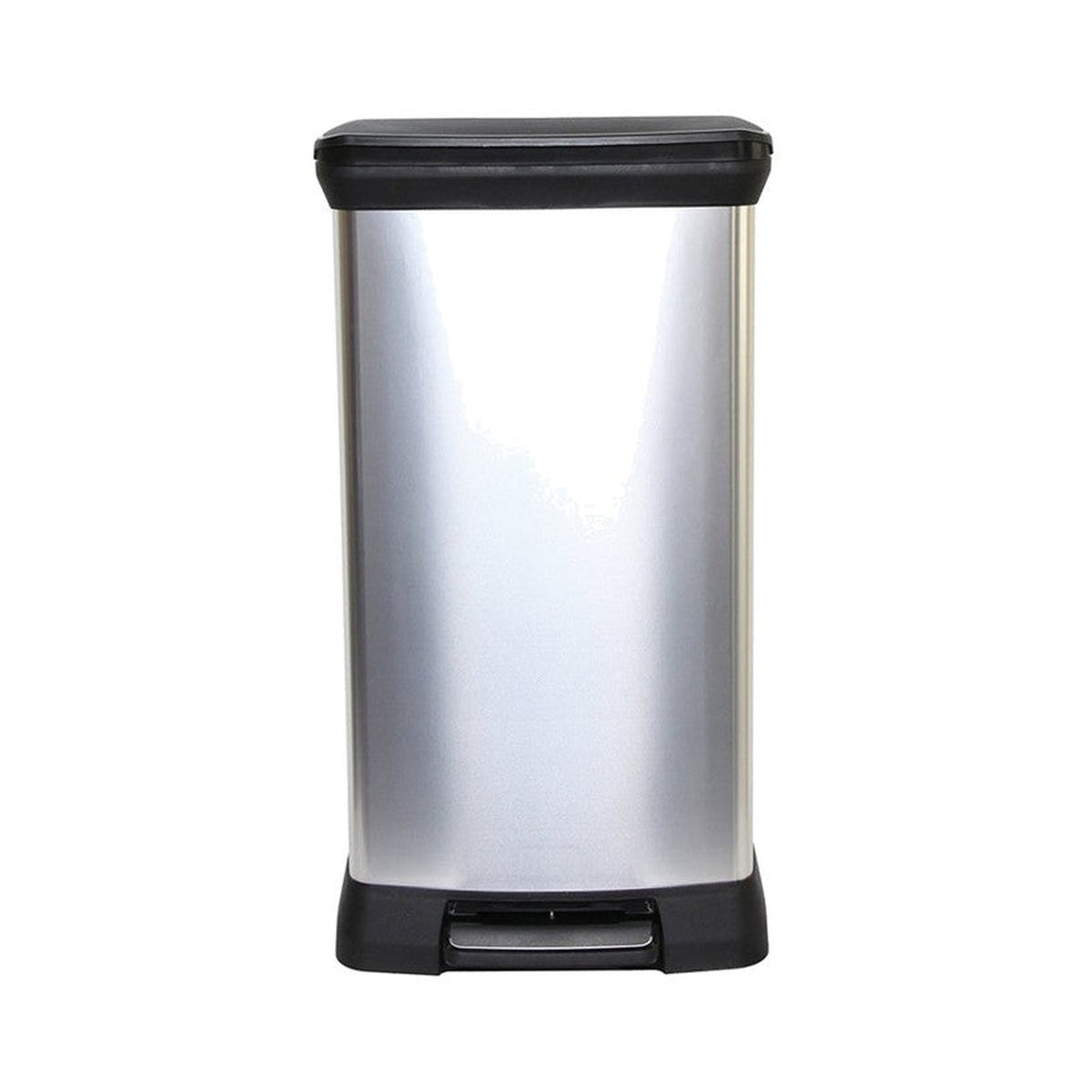 Curver Deco Pedal Bin, Black and Silver, 50L