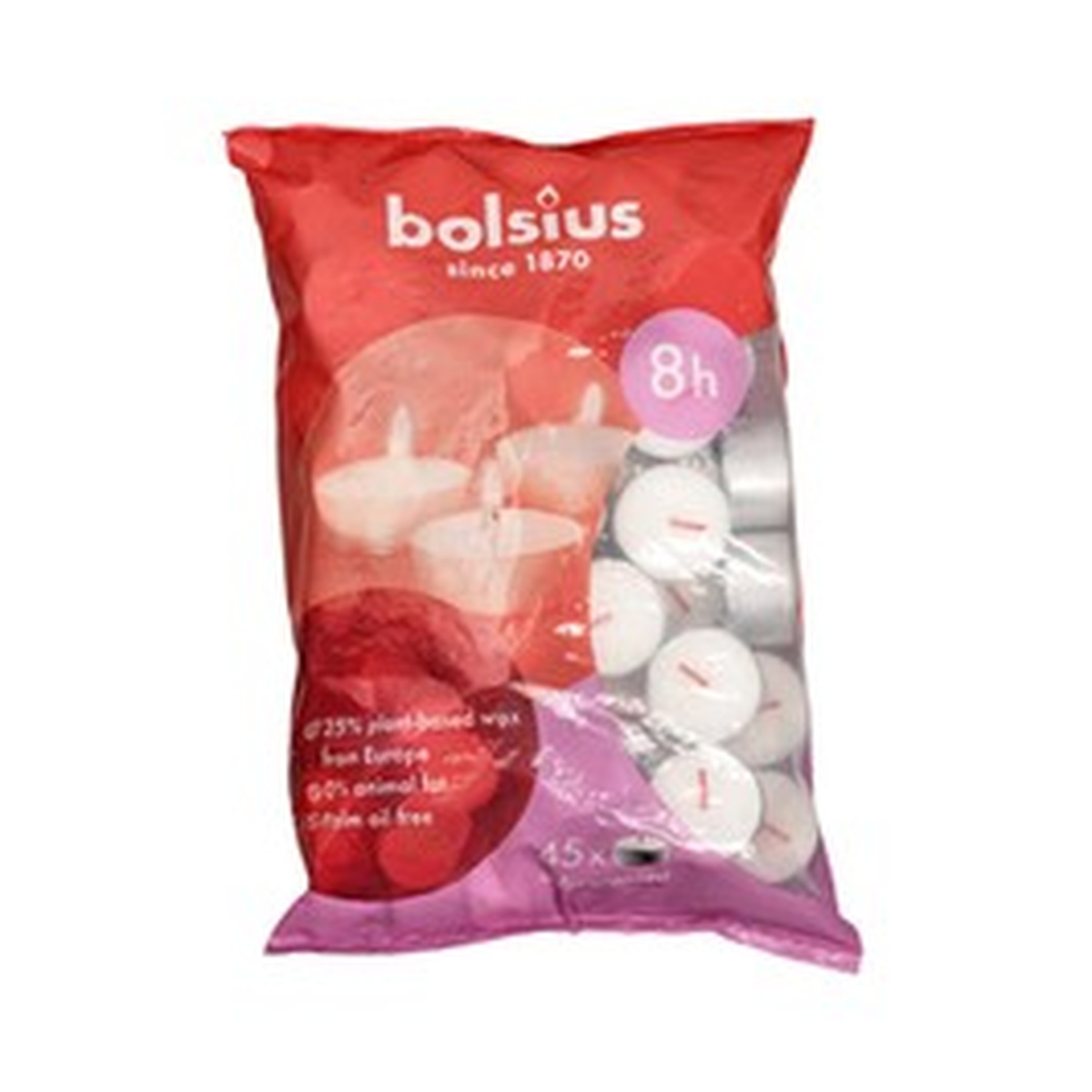 Bolsius 8 Hour White Tealights, Bag of 45