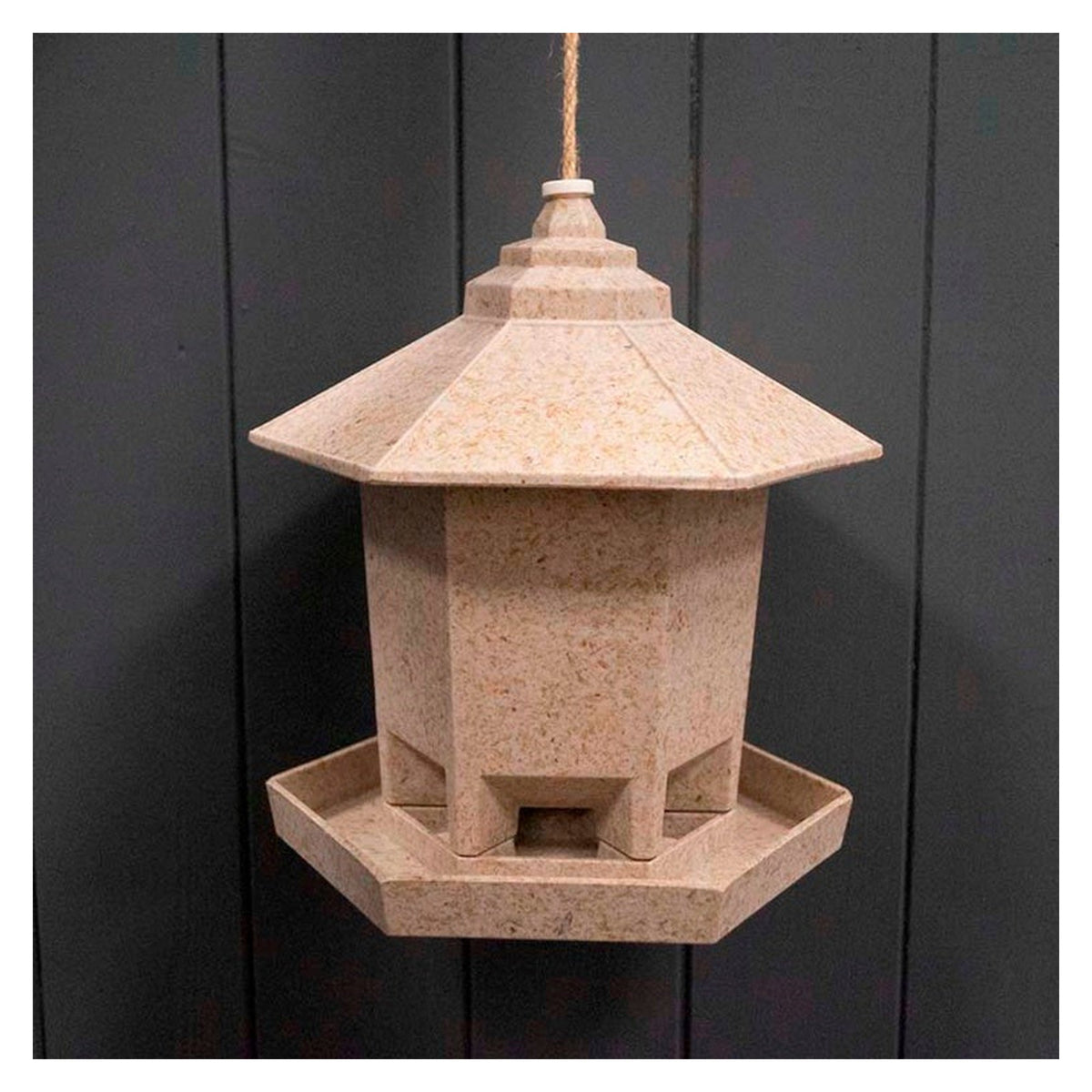 Earthy Sustainable Hexagon Bird Feeder, Rice Chaff