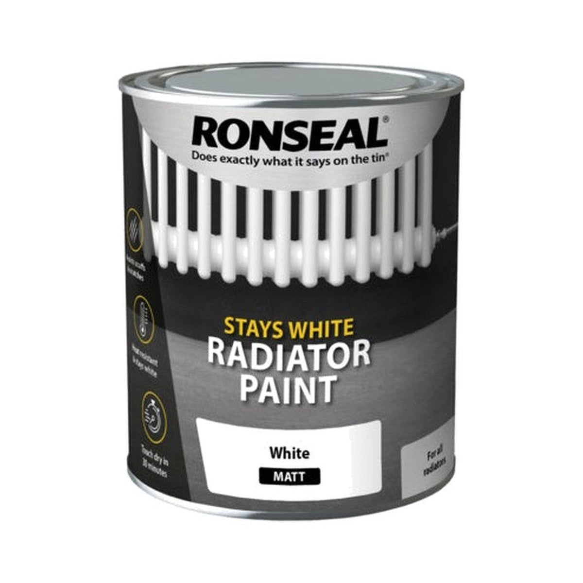 Ronseal Stay White Radiator Paint, White Matt, 750ml