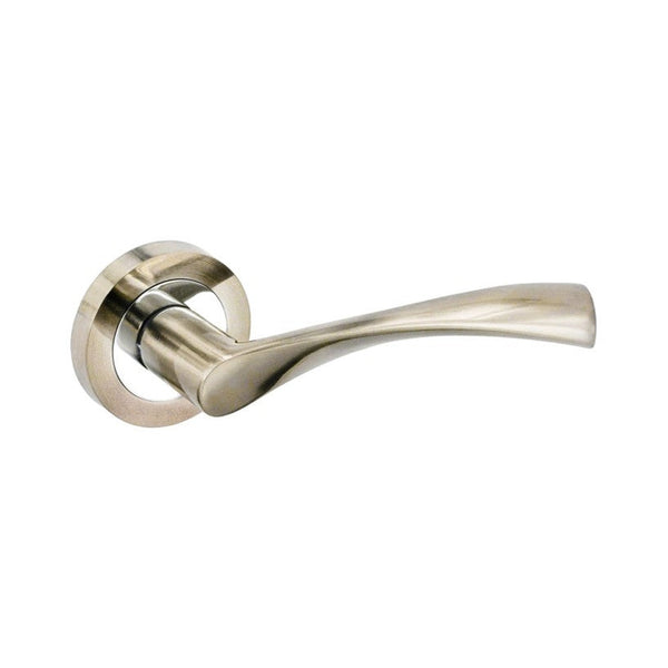 Securit Lunar Lever on Rose Door Handles, Satin Nickel and Chrome, Pair