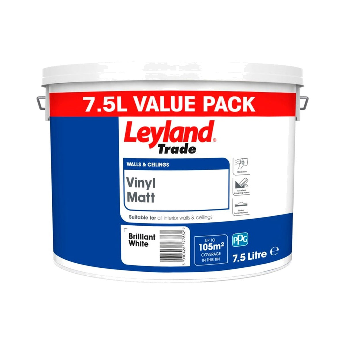 Leyland Trade Vinyl Matt Emulsion, Brilliant White, 7.5L