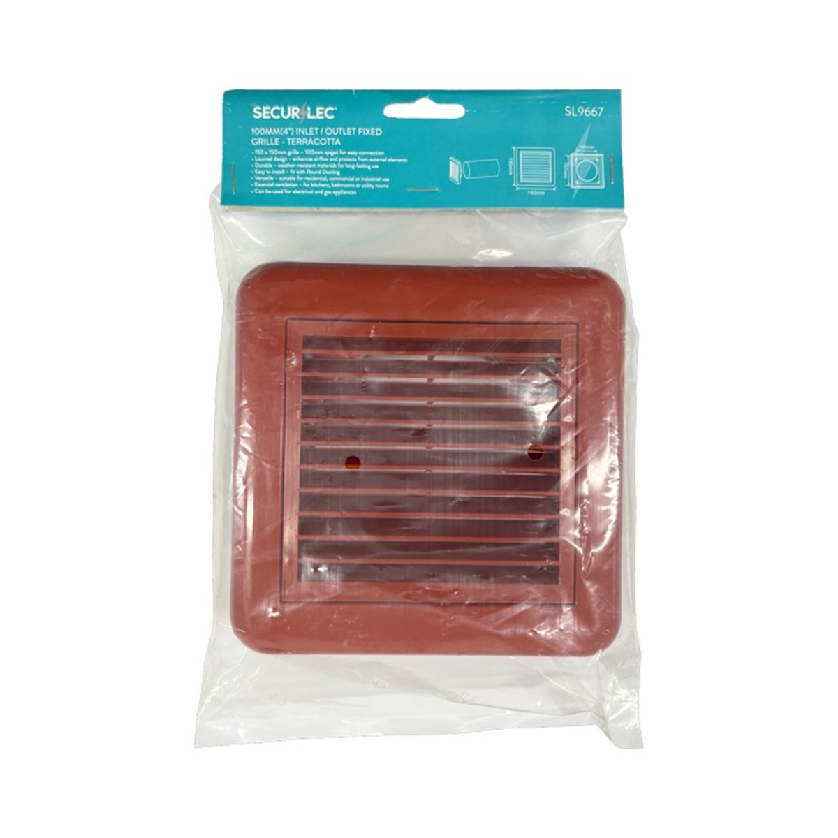 Securlec Multi-Fit Louvred Ducting Grille Terracotta 100mm