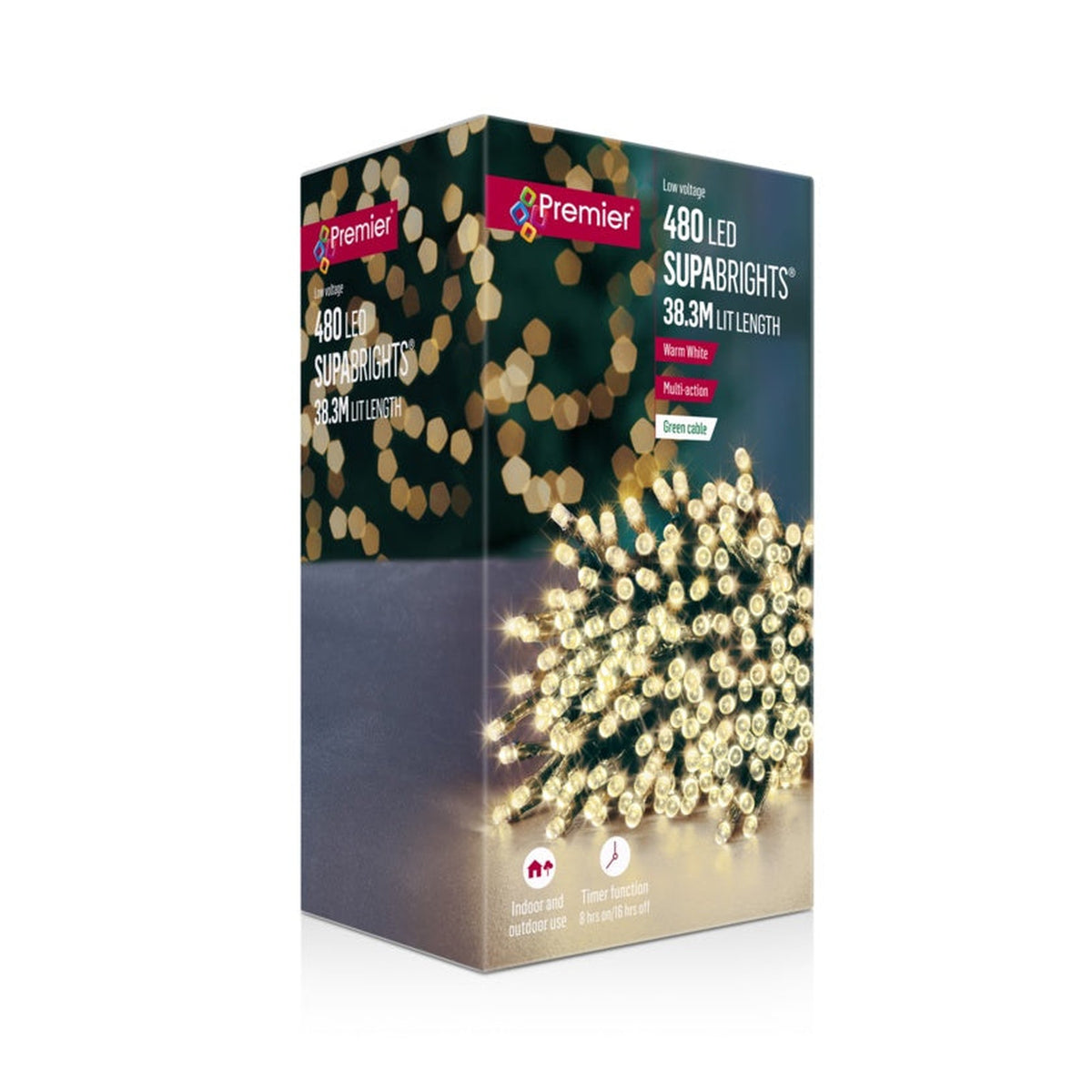 480 LED Multi Action Supabrights With Timer - Warm White/Green Cable