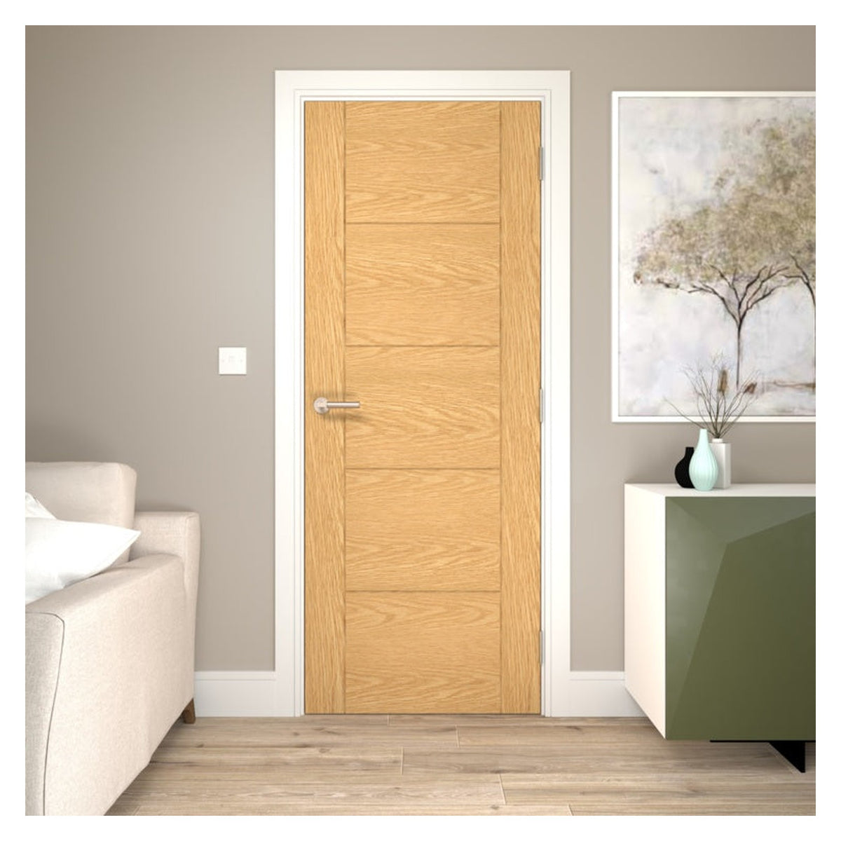 5 Panel Ladder Unfinished Oak Door - 1981 x 762mm, view 2