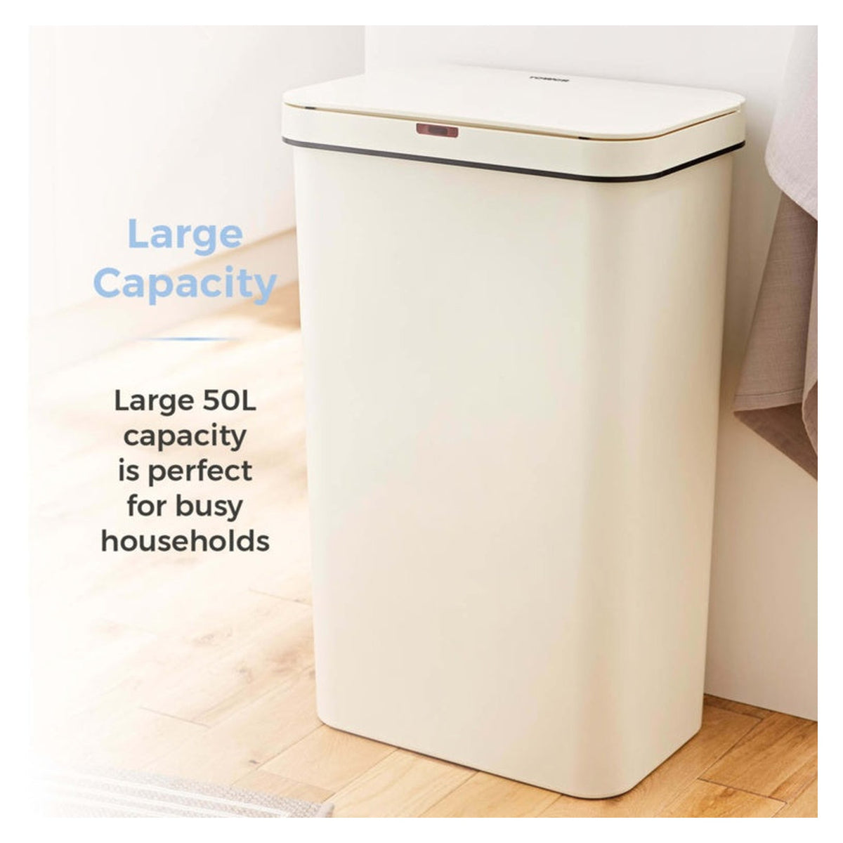 50L Rectangular Sensor Bin - Cream, view 2