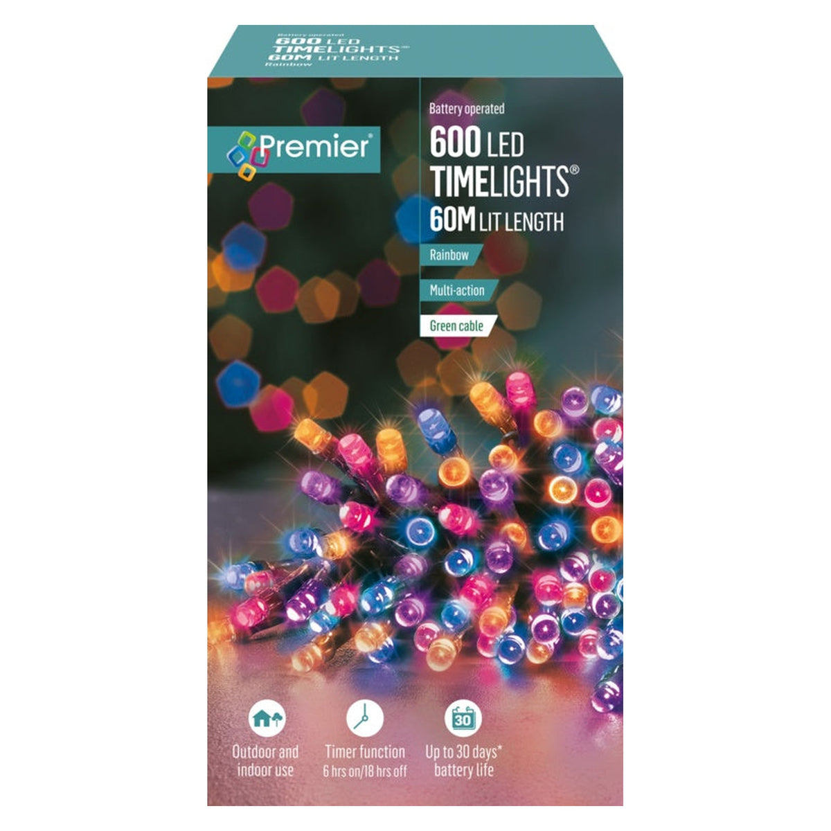 600 LED Multi Action Battery Operated TIMELIGHTS™ - Rainbow/Green