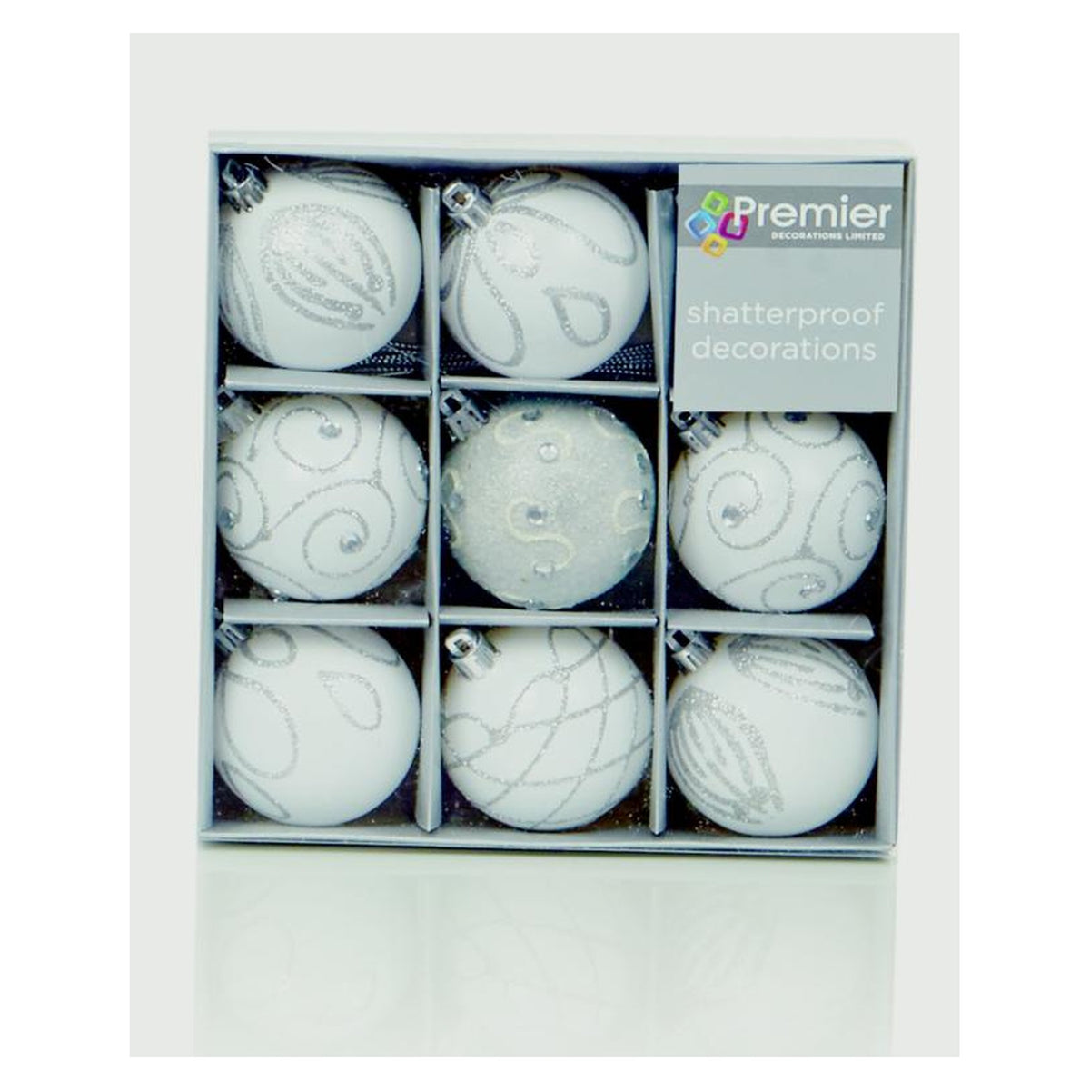 60mm Decorated Balls Pack 9 - White