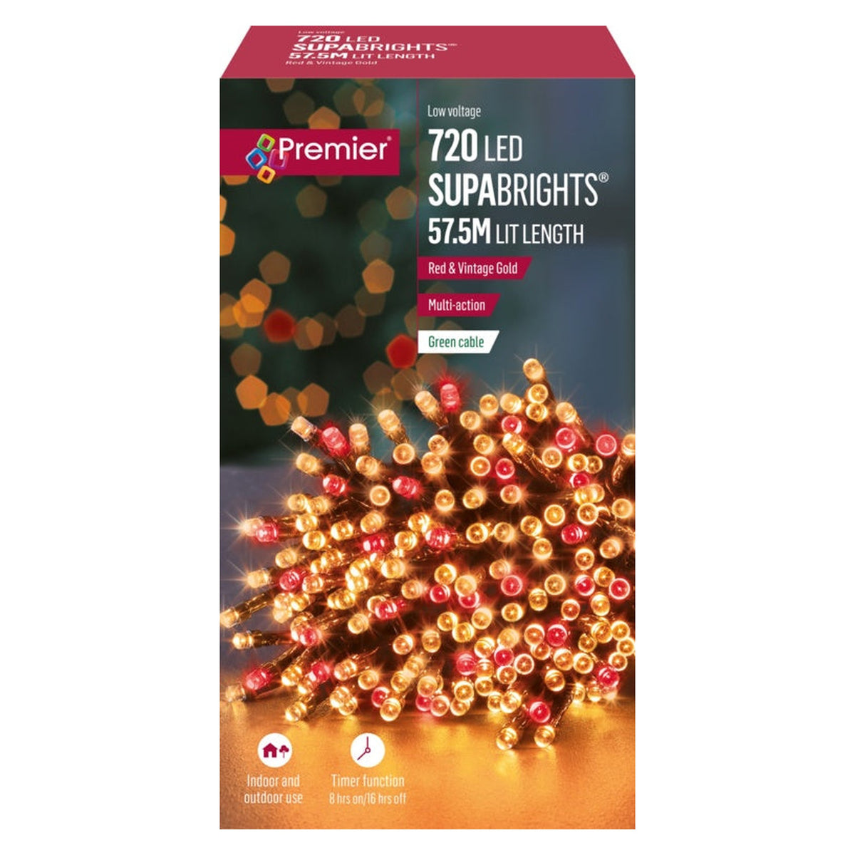 720 LED Multi Action Supabrights With Timer - Red/Vintage Gold
