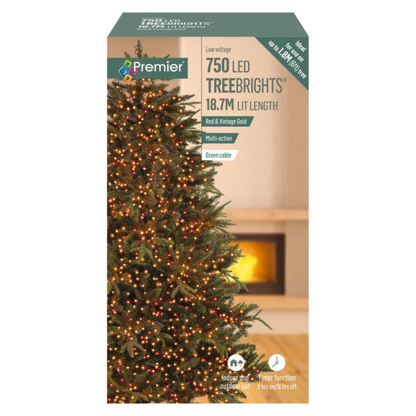 750 LED Multi Action Treebrights With Timer - Red/Vintage Gold/Green Cable