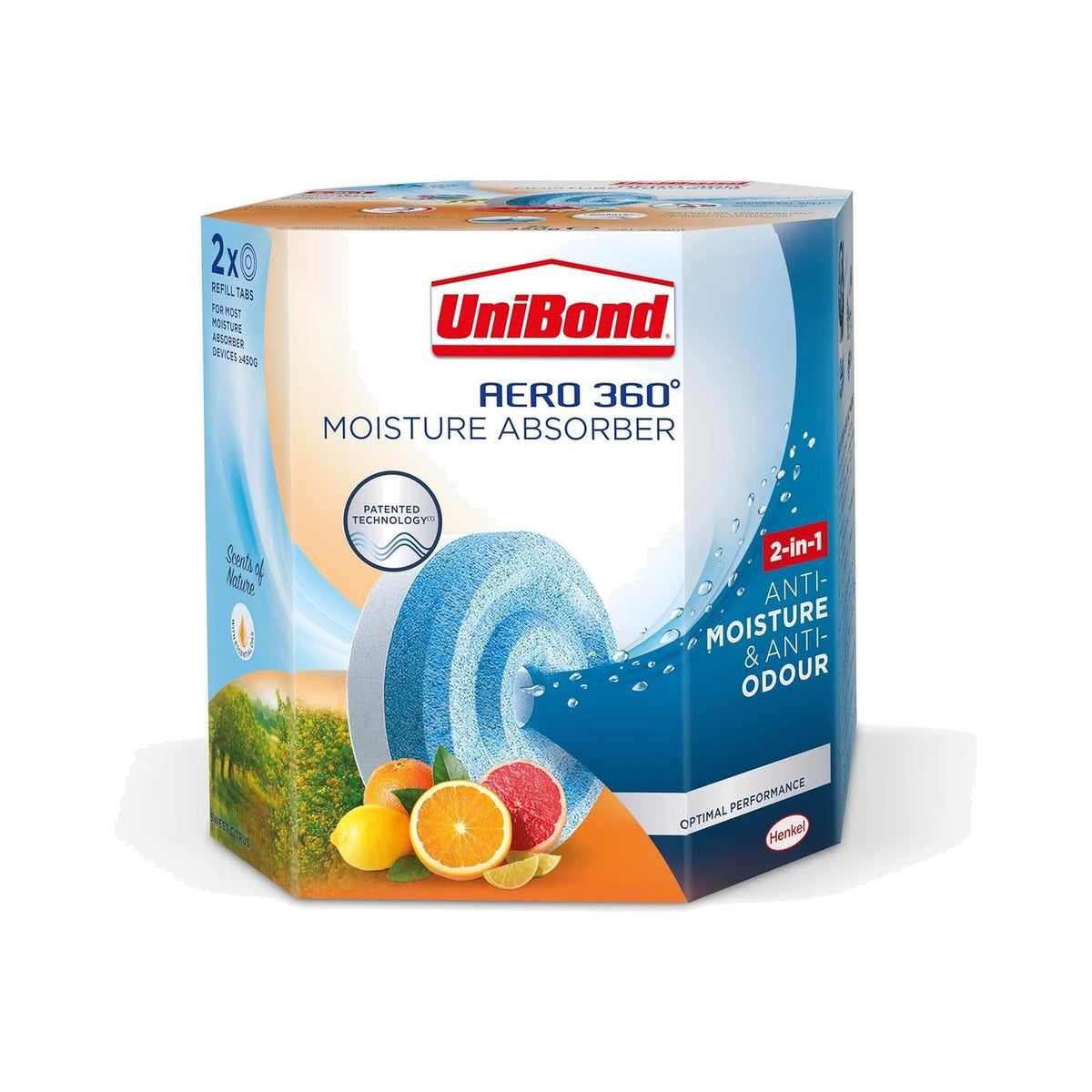 UniBond Aero 360 Moisture Absorber Refill Tabs, Citrus, Pack of 2