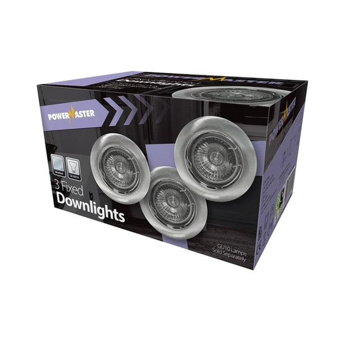 Powermaster Fixed GU10 Downlight Brushed Chrome Pack of 3