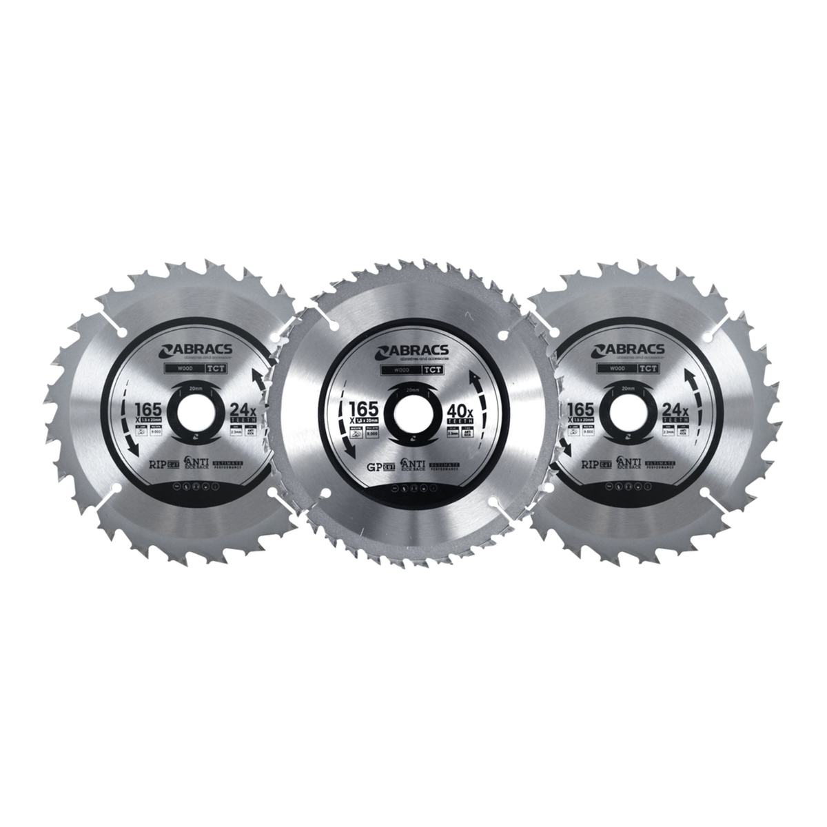 Abracs 165mm circular saw blades, 20mm bore, pack of 3, view 2