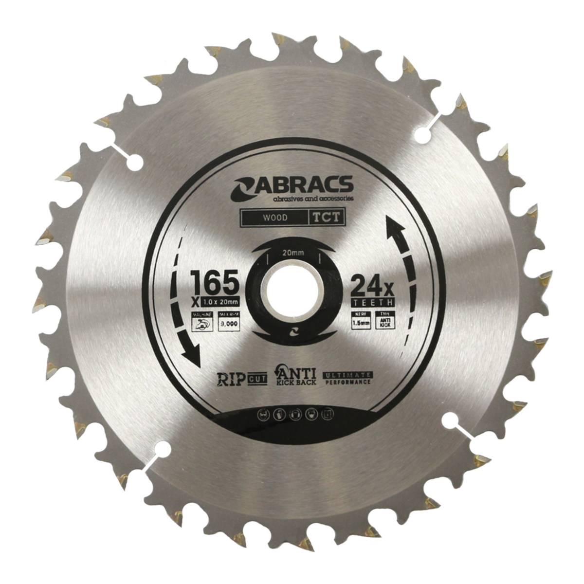 Abracs 165mm 24 tooth tungsten carbide tipped circular saw blade, view 2