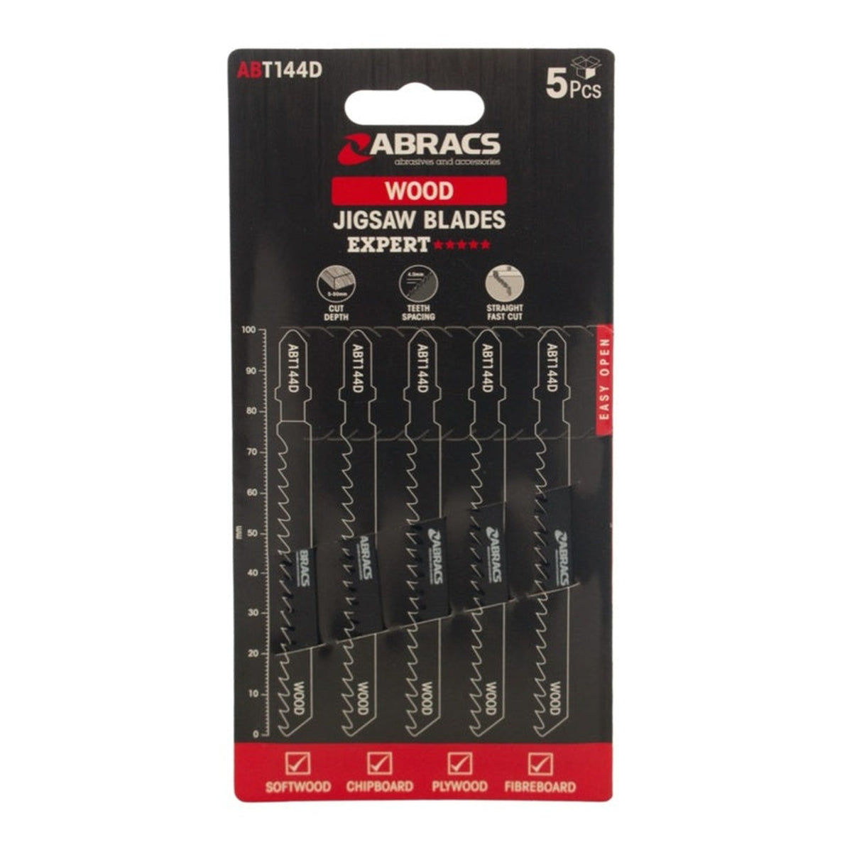 Abracs 100mm wood jigsaw blades, pack of 5