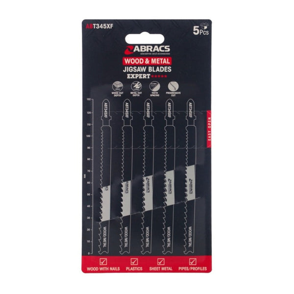 Pack of five Abracs 132mm wood and metal jigsaw blades