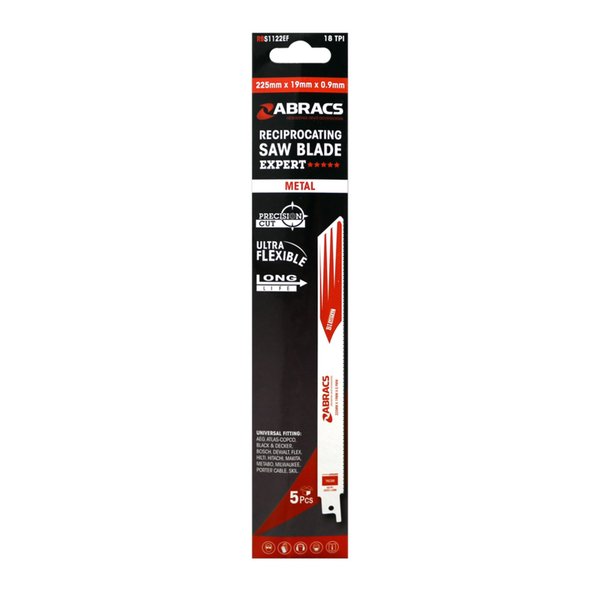 Pack of 5 Abracs 225mm metal reciprocating saw blades