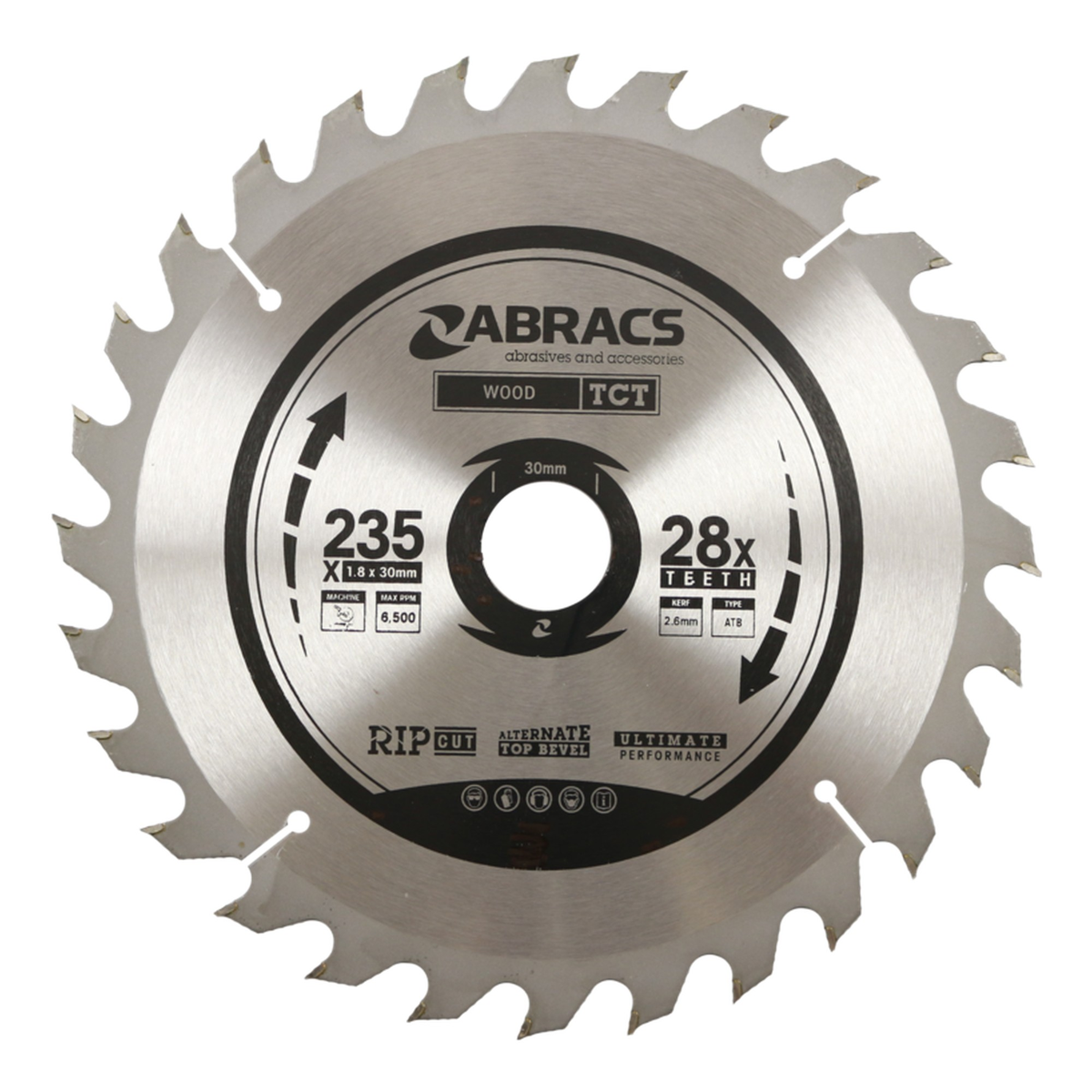Abracs 235mm 28 tooth tungsten carbide mitre saw blade, view 2