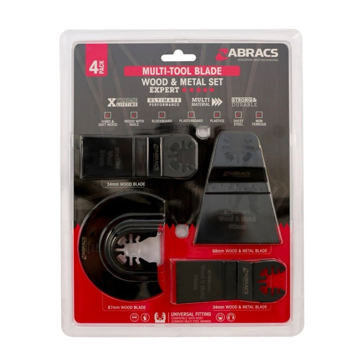 Abracs 4 piece multi tool wood and metal blade set, view 2