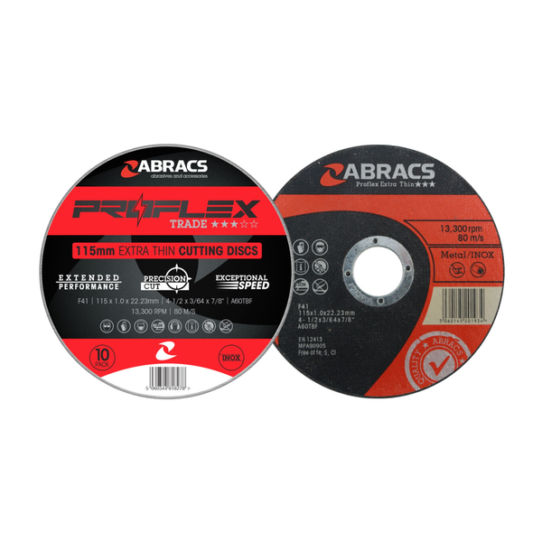 Pack of ten Abracs Proflex 115mm extra thin cutting discs