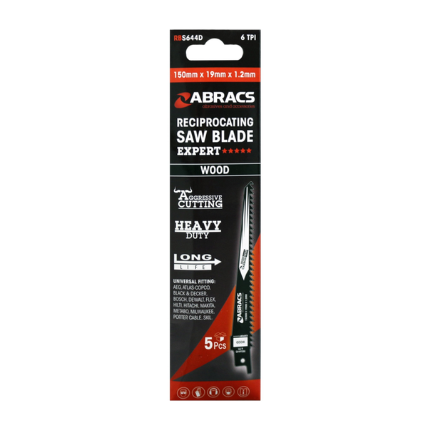 Abracs reciprocating saw blades for wood, pack of 5