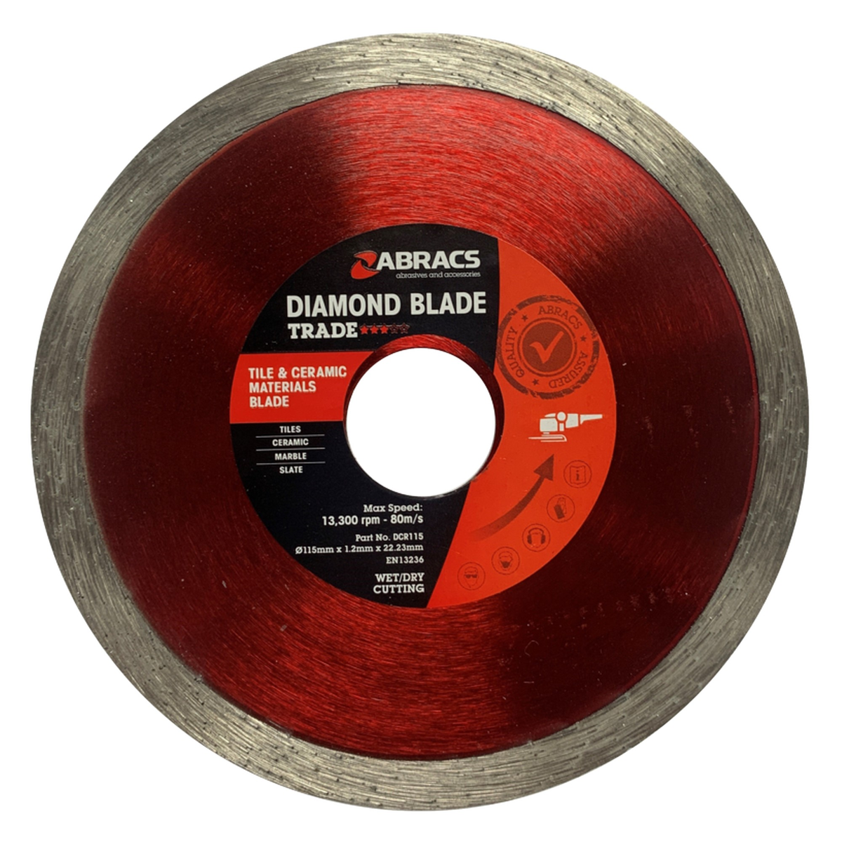 Abracs 115mm continuous rim tile and ceramic diamond blade