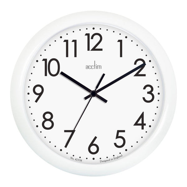 Acctim Abingdon white wall clock 25.5cm with black Arabic numbers