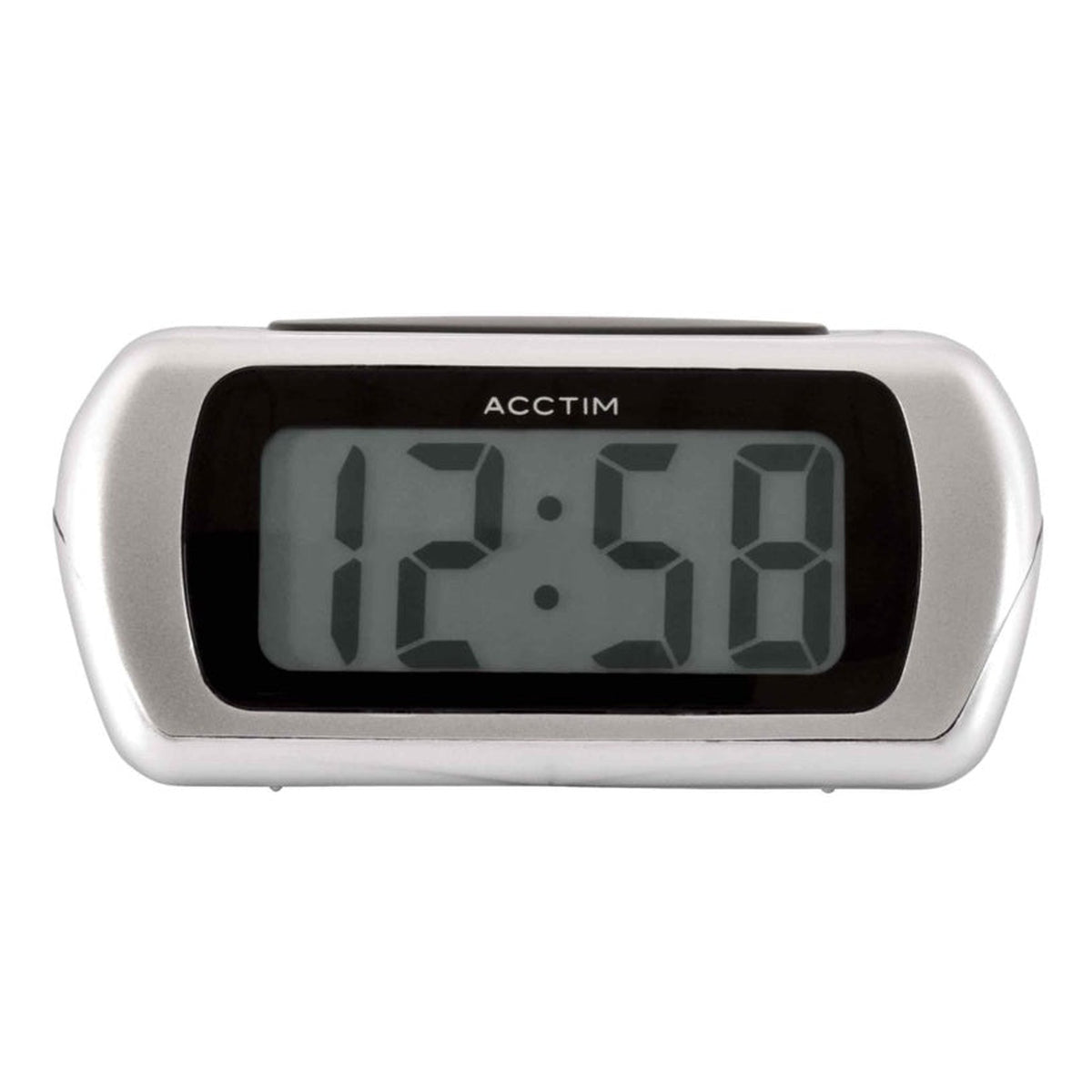 Acctim Auric silver LCD alarm clock, view 2