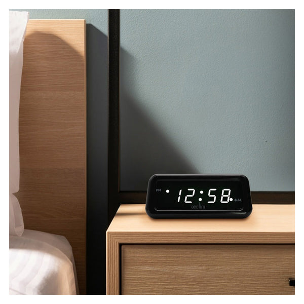 Acctim Cory black LED alarm clock with USB-C charging hub