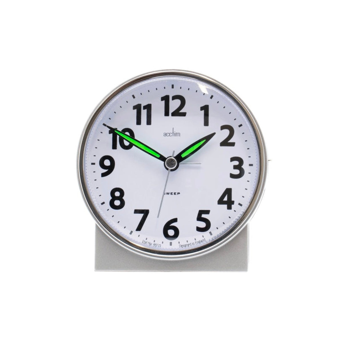Acctim Micah sweep alarm clock in silver, view 3