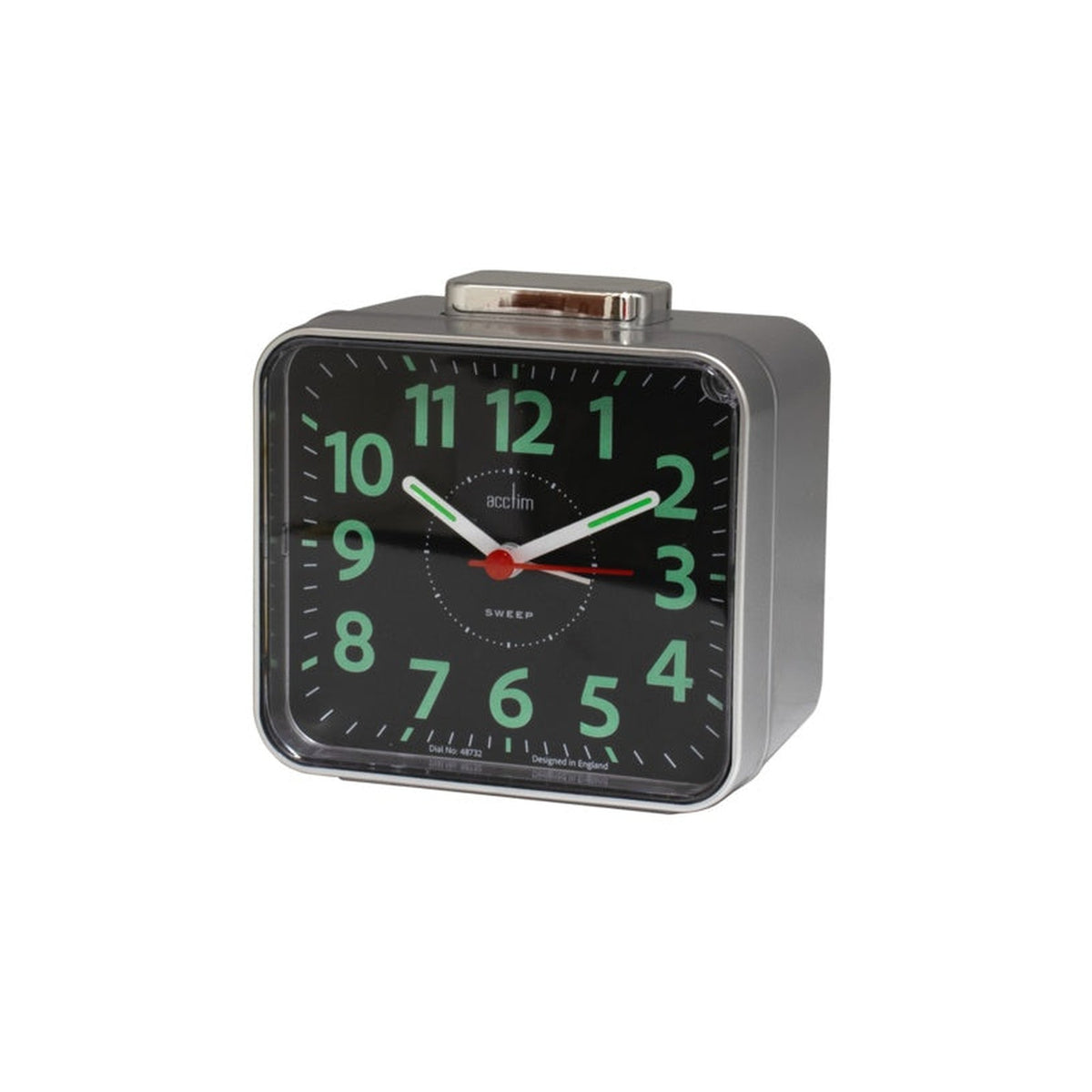 Acctim Parker silver sweep bell alarm clock, view 2