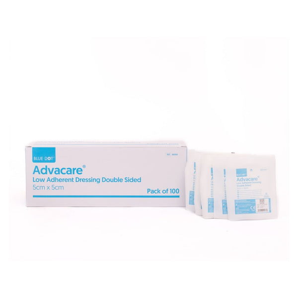 Box of 100 Advacare low adherent dressings 5cm x 5cm