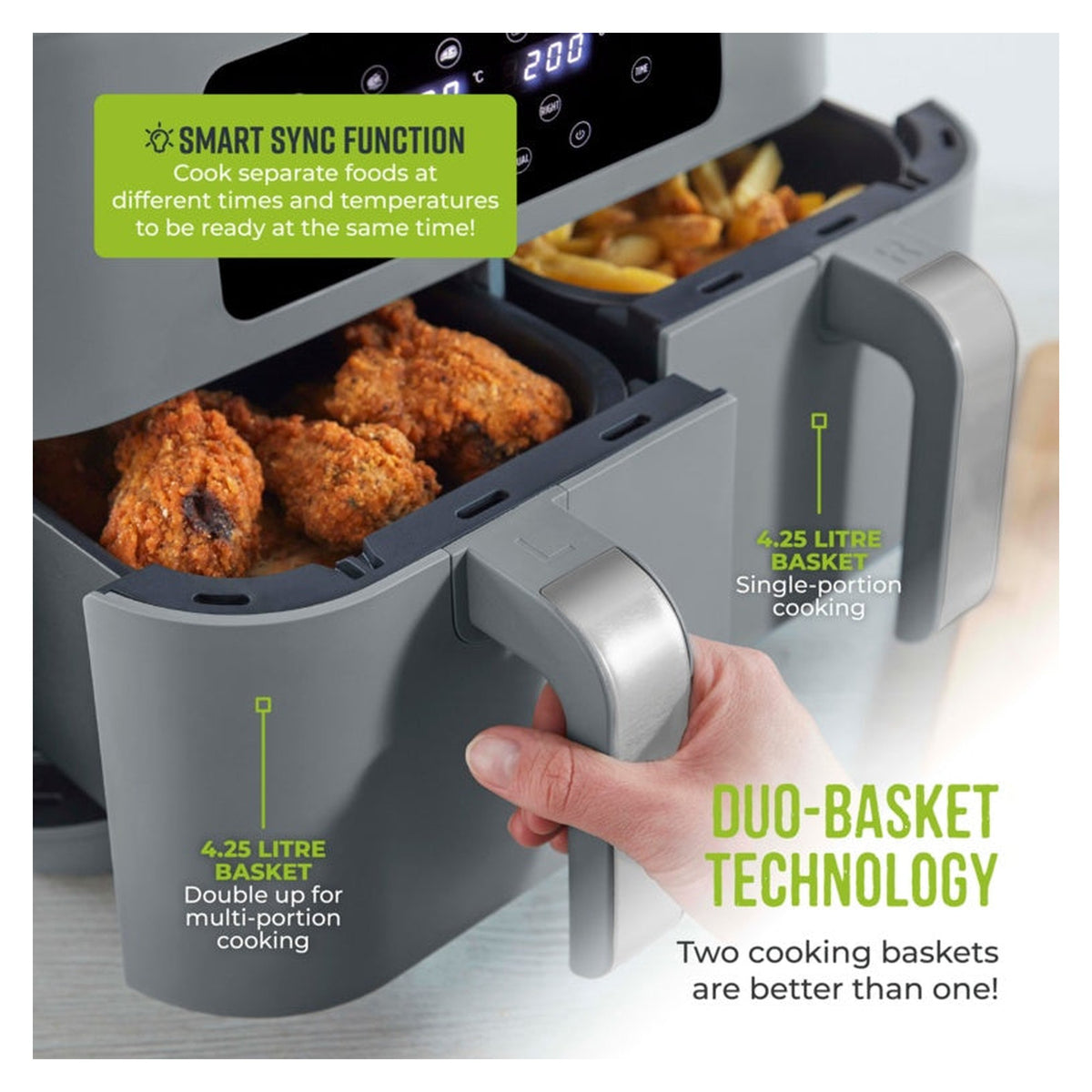 Air Fryer Dual Basket Digital Gry - 8.5L, view 6