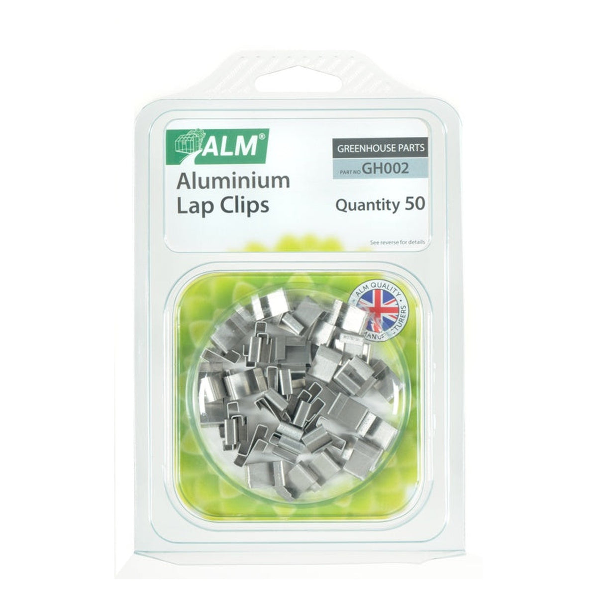 Pack of 50 ALM aluminium greenhouse lap clips