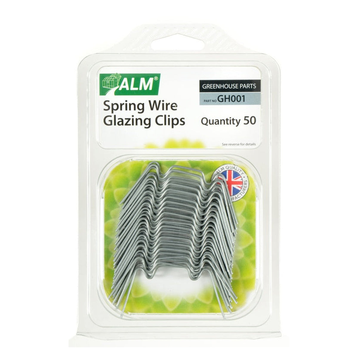 ALM spring wire greenhouse glazing clips, pack of 50