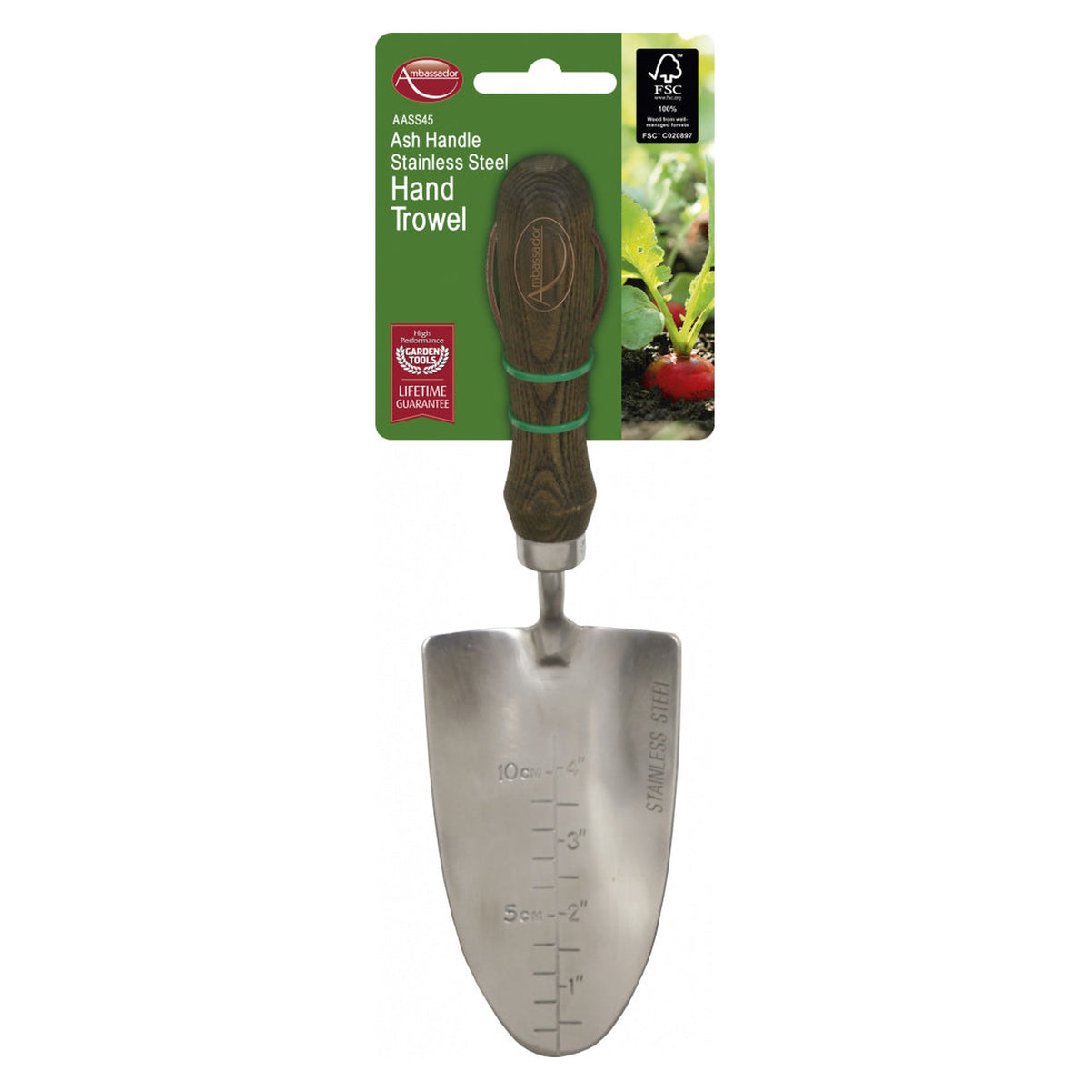 Ambassador stainless steel hand trowel with ash handle
