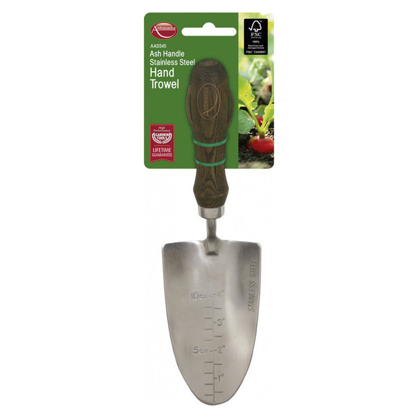 Ambassador stainless steel hand trowel with ash handle