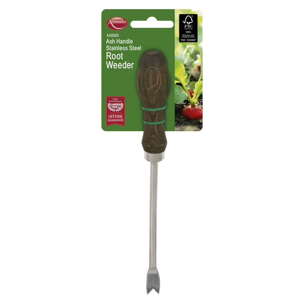 Ambassador stainless steel root weeder with ash handle