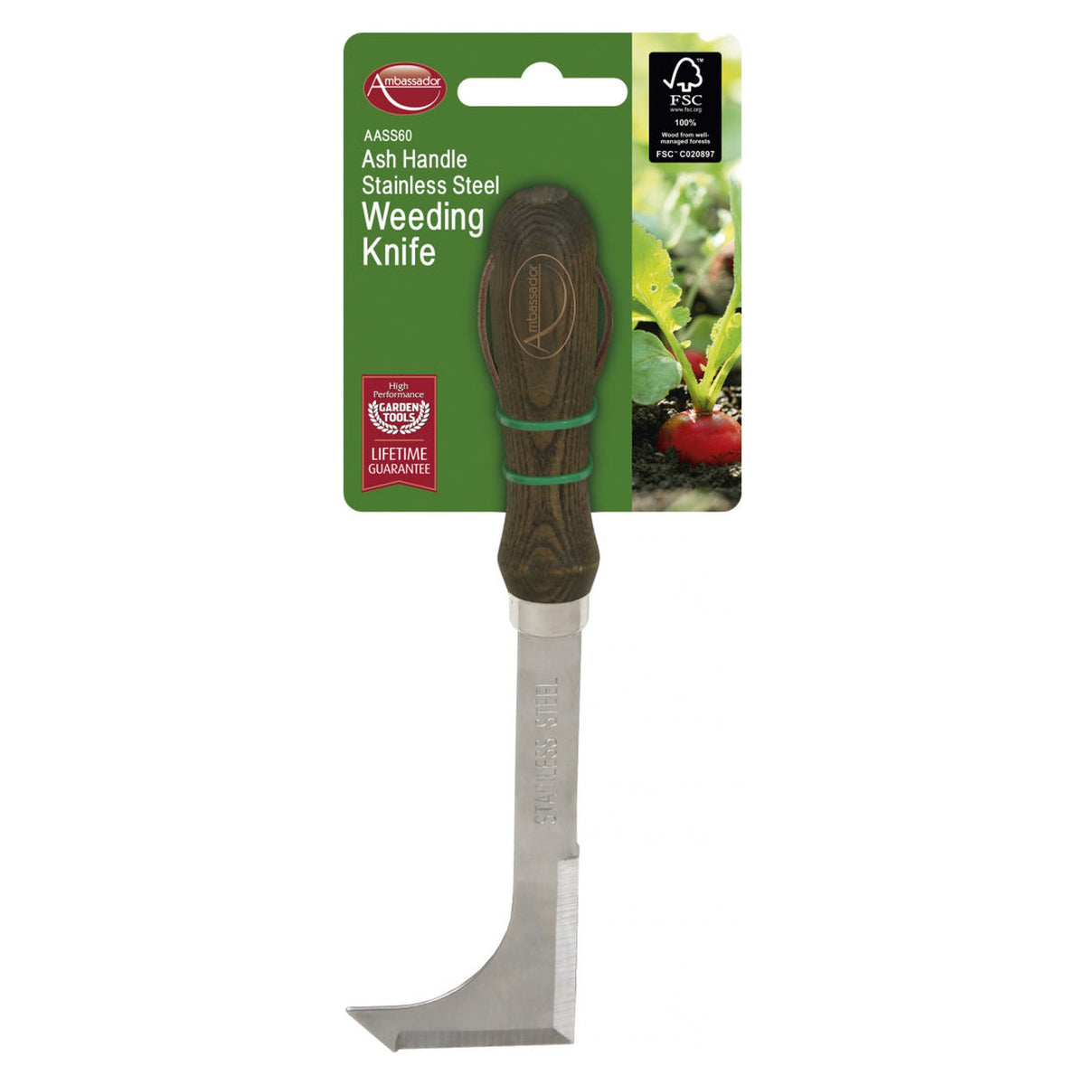 Ambassador stainless steel weeding knife with ash handle