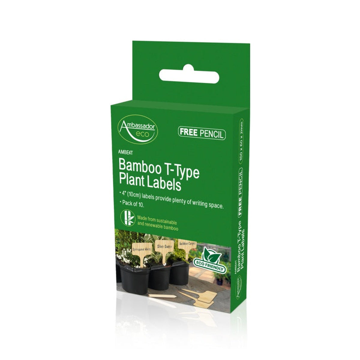 Ambassador bamboo T plant labels with pencil, view 3