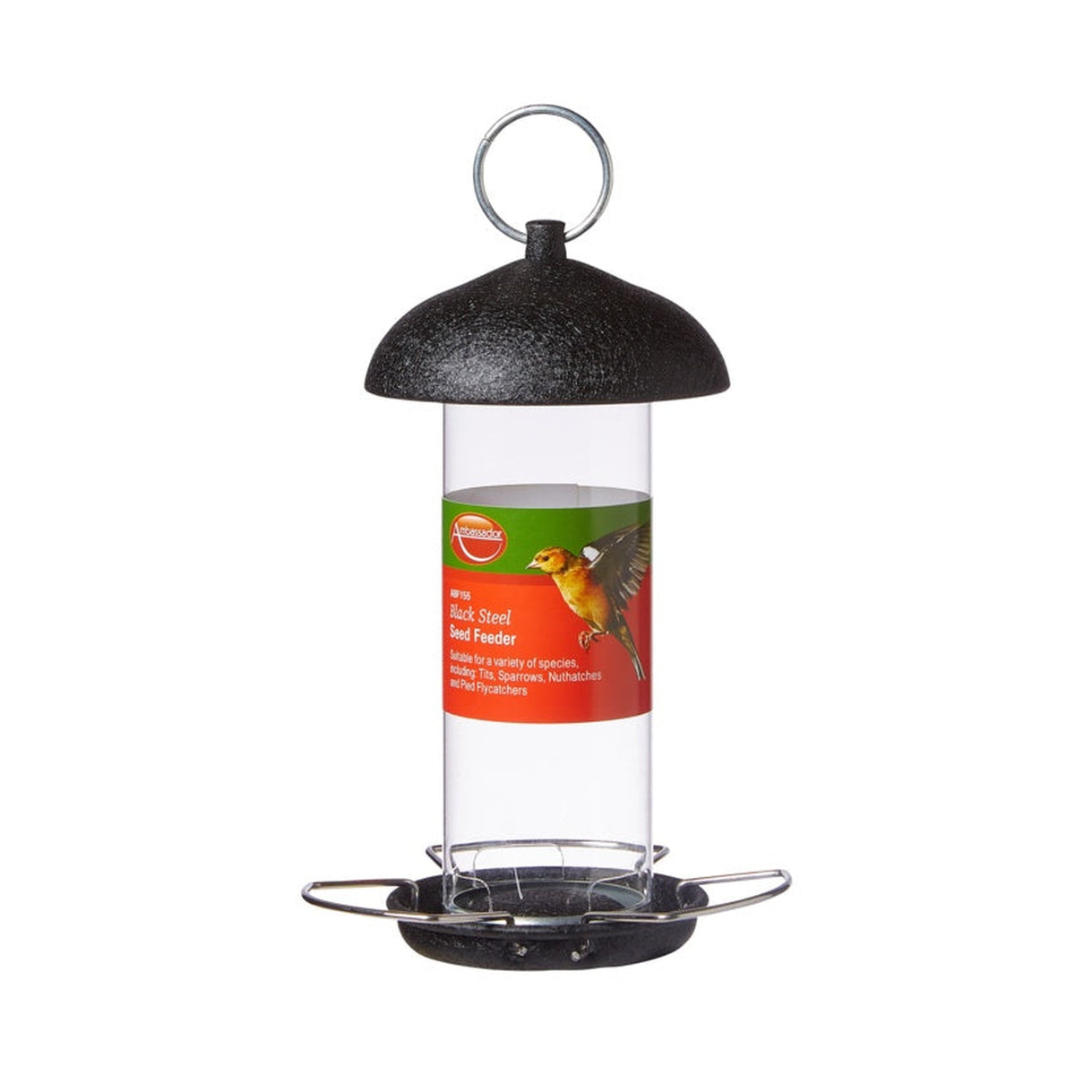 Ambassador black steel hanging seed feeder for wild birds